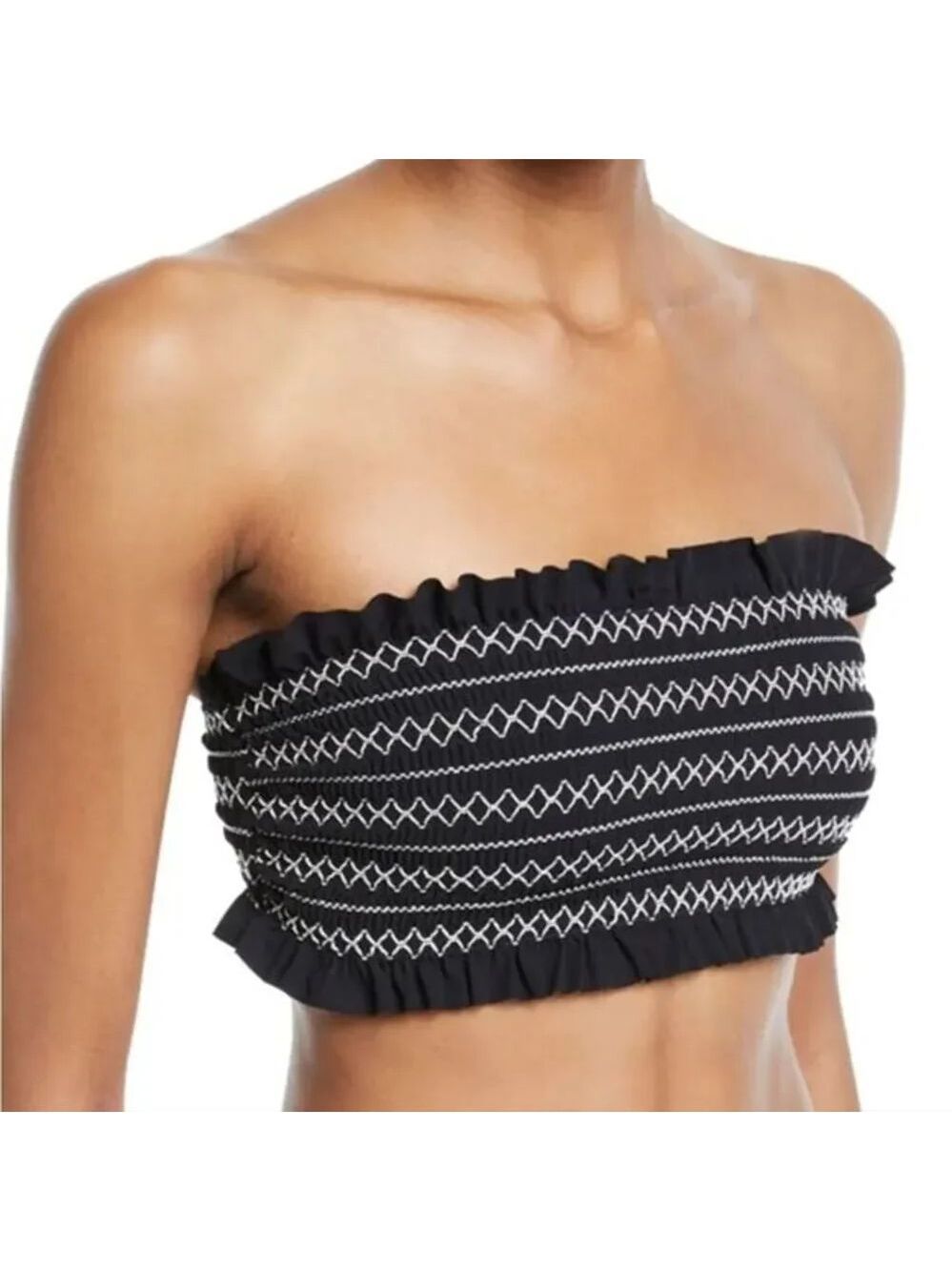 TORY Burch Smocked Costa Bandeau Bikini Top